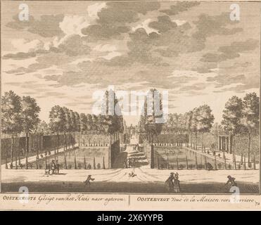 Vue sur les jardins d'Oostervecht, Oostervegts vue de la maison après le dos, Oostervegt Veue de la maison vers derriere (titre sur l'objet), estampe, imprimeur : Daniël Stopendaal, éditeur : weduwe Nicolaes Visscher (II), 1719, papier, gravure, hauteur, 158 mm × largeur, 204 mm Banque D'Images