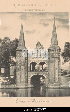 Vue du Waterpoort à Sneek, Sneek-Waterpoort (titre sur objet), vues aux pays-Bas (titre de la série), pays-Bas en images (titre de la série sur objet), tirage photomécanique, Johan Marinus Schalekamp, (mentionné sur objet), éditeur : Johan Marinus Schalekamp, Buiksloot, 1896, papier, collotype, hauteur, 318 mm × largeur, 238 mm Banque D'Images