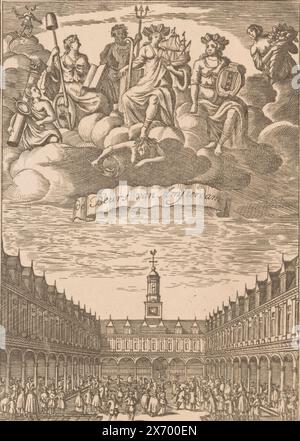 Vue de la cour des Beurs van Hendrick de Keyser à Amsterdam, de Beurs van Amsterdam (titre sur objet), estampe, imprimeur : anonyme, 1611 - 1800, papier, gravure, gravure, hauteur, 177 mm × largeur, 127 mm Banque D'Images