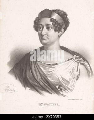 Portrait de Johanna Cornelia Wattier, Mme Wattier (titre sur objet), imprimerie, imprimeur : Nicolas Maurin, (mentionné sur objet), imprimeur : Jean Claude Chabert, (mentionné sur objet), Paris, 1827 - 1854, papier, hauteur, 384 mm × largeur, 280 mm Banque D'Images