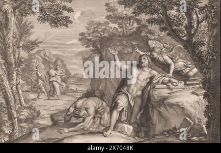 Tentation de Jérôme dans le désert, imprimerie, imprimeur : Gérard Audran, après peinture par : Domenichino, éditeur : Gérard Audran, imprimeur : France, éditeur : Paris, 1650 - 1703, papier, gravure, gravure, hauteur, 404 mm × largeur, 555 mm Banque D'Images