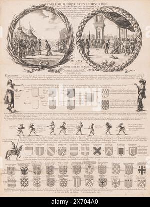 Règles des armoiries, carte métodique et introduction (titre sur objet), estampe, imprimeur : Samuel Bernard, (attribué à), éditeur : Michel van Lochom, (mentionné sur objet), Lodewijk XIV (koning van Frankrijk), (mentionné sur objet), éditeur : Paris, France, 1645, papier, gravure, hauteur, 559 mm, largeur, 439 mm Banque D'Images