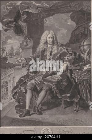 Portrait de Samuel Bernard, estampe, imprimeur : Pierre Imbert Drevet, (mentionné sur l'objet), après peinture par : Hyacinthe Rigaud, (mentionné sur l'objet), 1729, papier, gravure, gravure, hauteur, 617 mm × largeur, 435 mm Banque D'Images