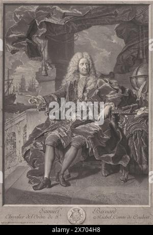 Portrait de Samuel Bernard, estampe, imprimeur : Pierre Imbert Drevet, (mentionné sur l'objet), après peinture par : Hyacinthe Rigaud, (mentionné sur l'objet), 1729, papier, gravure, gravure, hauteur, 617 mm × largeur, 435 mm Banque D'Images