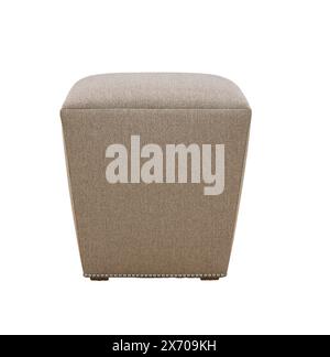 pouf en tissu carré gris avec jambes en bois isolé sur fond blanc. masque. pouf souple, design intérieur de meubles rétro pour salon. Banque D'Images