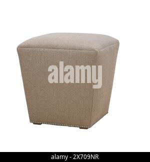 pouf en tissu carré gris avec jambes en bois isolé sur fond blanc. masque. pouf souple, design intérieur de meubles rétro pour salon. Banque D'Images