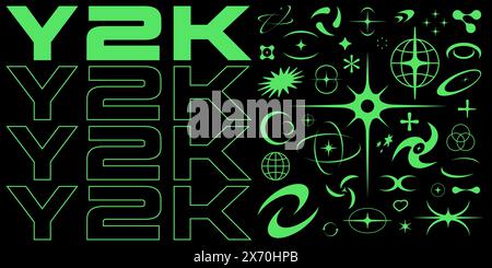 Esthétique de l'an 2000. formes et objets abstraits vectoriels des années 2000. Illustration de Vecteur