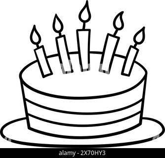 Gâteau d'anniversaire dessiné à la main avec cinq bougies. Les enfants gribouillent le dessin. Illustration vectorielle isolée sur fond blanc Illustration de Vecteur