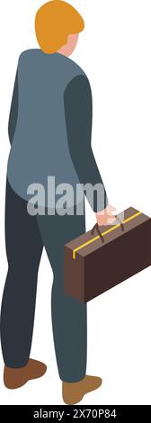Vue isométrique d'un homme d'affaires portant une mallette, représentant la vie professionnelle Illustration de Vecteur
