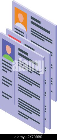 Illustration détaillée de documents d'affaires isométriques avec infographie vectorielle, rapport, données, graphique et icône pour la finance d'entreprise et la présentation de l'information Illustration de Vecteur