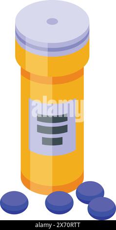 Illustration vectorielle d'un flacon de pilule avec des médicaments débordant dans une vue isométrique Illustration de Vecteur