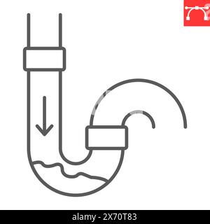 Icône de ligne de nettoyage de drain, service de plomberie et réparation domestique, icône de vecteur de tuyau obstrué, graphiques vectoriels, signe de contour de trait éditable, eps 10. Illustration de Vecteur