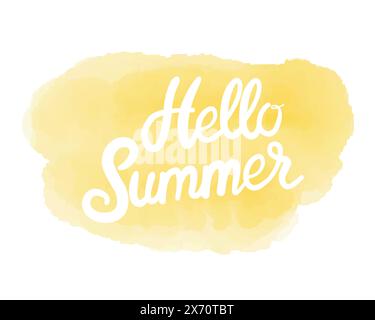 Bonjour été sur aquarelle. Modèles de logo de l'heure d'été. Étiquette de conception typographique isolée. Lettres des fêtes d'été pour invitation, carte de vœux Illustration de Vecteur