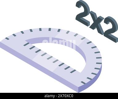 illustration 3d d'un rapporteur avec 2x2 symboles mathématiques, décrivant la mesure et le concept mathématique Illustration de Vecteur