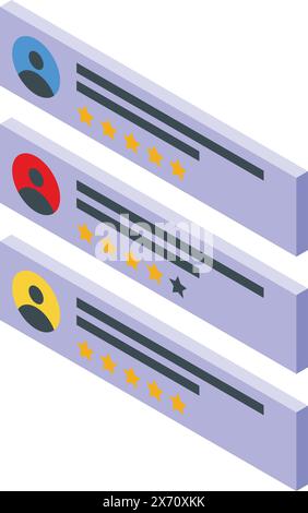 Conception isométrique tridimensionnelle des avis d'utilisateurs avec des notes d'étoiles et des icônes de profil Illustration de Vecteur