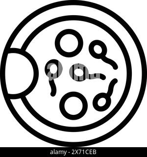 Dessin simplifié au trait noir et blanc d'une boîte de Pétri avec colonies bactériennes Illustration de Vecteur