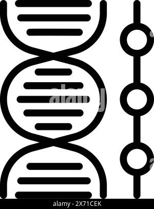 Illustration vectorielle de l'icône de brin d'adn en noir et blanc, représentant la structure en double hélice de l'adn d'acide désoxyribonucléique parfait pour les projets scientifiques, médicaux et de conception génétique Illustration de Vecteur