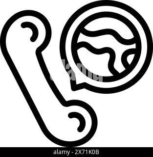 Illustration d'icône vectorielle d'un téléphone et d'une bulle de parole mondiale, symbolisant la communication internationale Illustration de Vecteur