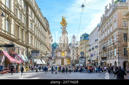 Vienne, Autriche.La colonne de la peste ou la colonne de la Sainte Trinité, un monument religieux sur la rue Graben.Grabenstrasse dans le centre-ville de Wien. Banque D'Images