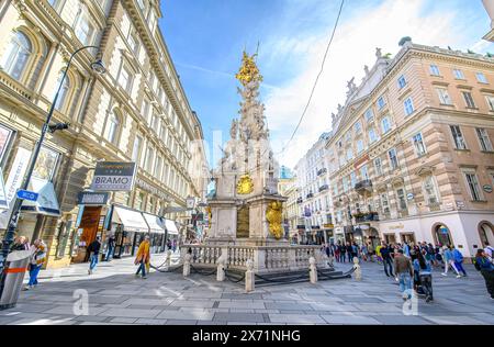 Vienne, Autriche.La colonne de la peste ou la colonne de la Sainte Trinité, un monument religieux sur la rue Graben.Grabenstrasse dans le centre-ville de Wien. Banque D'Images