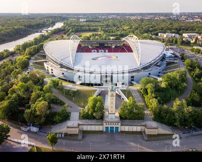 Leipzig, Allemagne - 09 mai 2024 : vue aérienne du Red Bull Arena de Leipzig Banque D'Images