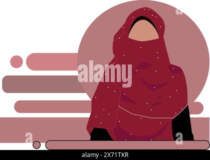 Une femme musulmane élégante portant un hijab rouge et un niqab. Illustration de Vecteur