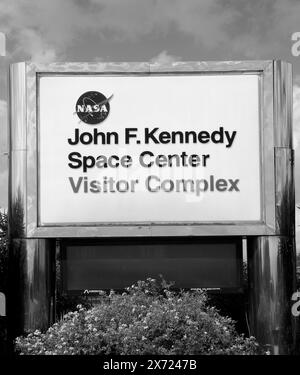 John F. Kennedy Space Center Visitor Complex signe à Titusville, Floride, États-Unis. Banque D'Images