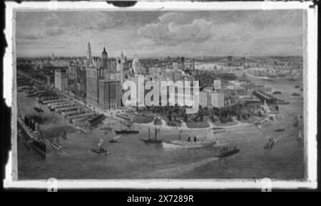 Vue à vol d'oiseau de New York montrant Lower Manhattan, titre conçu., copie du dessin signé 'Richard Rummell, copyright 1911.', No Detroit Publishing Co. No., Gift ; State Historical Society of Colorado ; 1949, États-Unis, New York (State), New York. Banque D'Images