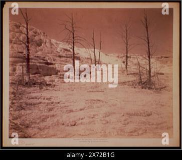 Mammoth Hot Springs, terrasses de chaires, 'W.H. Jackson Phot. Co, Denver.', dépôt de droits d'auteur no. 44068., cette image avec LE LOT 12690, non. 18 forme éventuellement les sections gauche et droite d'un panorama, section(s) centrale(s) non dans la collection., au dos, au crayon, lit '[RT of pan #06100]'. Aussi, '141' et '16'., Detroit Publishing Co. No. [06100-R?], dépôt de droits d'auteur. State Historical Society of Colorado ; 1949, National Parks & Reserves. , Springs. , Phénomènes naturels. , États-Unis, Wyoming, Mammoth Hot Springs. , États-Unis, Wyoming, Yellowstone National Park. Banque D'Images