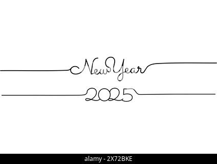 Nouvel an 2025, lettrage ligne par ligne, dessiné à la main, ligne décrochée Isolé sur fond blanc illustration Illustration de Vecteur