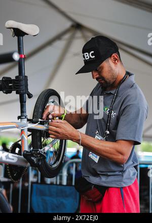 Rock Hill, États-Unis. 16 mai 2024. Photo Alex Whitehead/SWpix.com - 16/05/2024 - cyclisme - Championnats du monde UCI BMX Racing 2024 - Rock Hill, Caroline du Sud, États-Unis - mécanique crédit : SWpix/Alamy Live News Banque D'Images