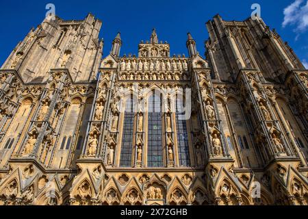 La magnifique cathédrale de Wells dans la ville de Wells dans le Somerset, Royaume-Uni. Banque D'Images