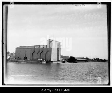 Ascenseurs à Prescott, Ontario, date basée sur Detroit, catalogue J (1901)., '595-4' sur négatif., Detroit Publishing Co. No. 08833., Gift ; State Historical Society of Colorado ; 1949, grain Elevators. , Canada, Ontario, Prescott. , Canada, fleuve Saint-Laurent. Banque D'Images