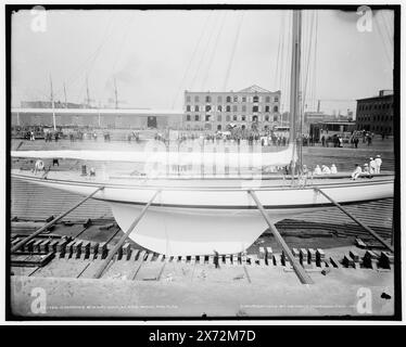 Shamrock III en cale sèche à Erie Basin, 17 août 1903, 'G 1241' sur négatif., Detroit Publishing Co. No. 021756., Brooklyn., cadeau ; State Historical Society of Colorado ; 1949, Shamrock III (Yacht), America's Cup races. , Yachts. , Bateau et industrie navale. , États-Unis, New York (State), New York. Banque D'Images