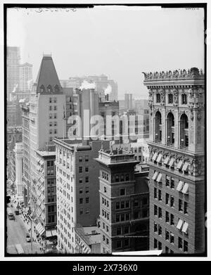 Heart of New York, New York, les images du vidéodisque sont hors séquence ; l'ordre réel de gauche à droite est 1A-10241, 10240, 10239, 10238., négatif droit fissuré en haut à droite., City court Building au premier plan dans les images 10241, 10240 ; City Hall Park au centre, image 10240 ; City Hall Post Office dans l'image 10239; maison assurance vie Building, 'G 5163', 'G 5164', 'G 5165 RC', 'G 5165 R' sur les négatifs de gauche à droite respectivement., Detroit Publishing Co. no. 015598., Gift ; State Historical Society of Colorado ; 1949, Office Buildings. , Bureaux de poste. , Installations gouvernementales. , Parcs. , États-Unis, New York (State Banque D'Images