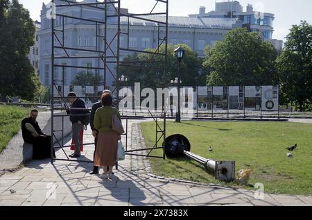 Non exclusif : KIEV, UKRAINE - 17 MAI 2024 - le site où se trouvait l'église SAF (bâtiment temporaire), érigée illégalement par la commu religieuse Banque D'Images