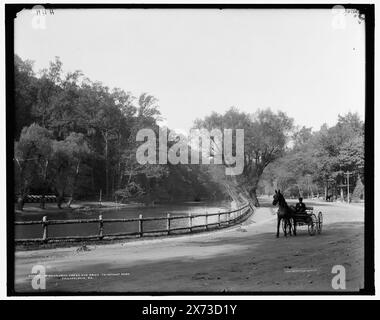 Wissahickon Creek and Drive, Fairmount Park, Philadelphie, Pa., négatif craqué à travers le centre., 'H 411' sur négatif., Detroit Publishing Co. No. 070250., Gift ; State Historical Society of Colorado ; 1949, Rivers. , Parcs. , Rues. , États-Unis, Pennsylvanie, Philadelphie. , États-Unis, Pennsylvanie, Wissahickon Creek. Banque D'Images