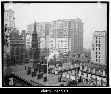 Hudson terminal Buildings, New York, New York, New York, titre tiré de la veste., Spire of Trinity Church à gauche., 'G 5129' sur négatif., Detroit Publishing Co. No. 036540., Gift ; State Historical Society of Colorado ; 1949, Office Buildings. , Gratte-ciel. , États-Unis, New York (State), New York. Banque D'Images