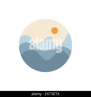 Illustration minimaliste de paysage de montagne avec soleil Illustration de Vecteur