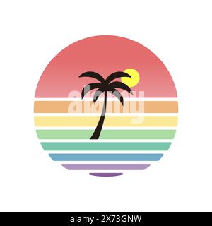 Plage de coucher de soleil avec illustration de palmier Illustration de Vecteur
