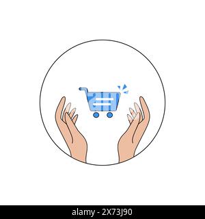 Mains tenant une icône de panier Illustration de Vecteur