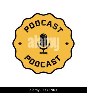 Logo de podcast vintage avec une icône de microphone et du texte Illustration de Vecteur
