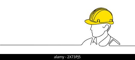 Dessin au trait continu unique d'un jeune constructeur. Concept commercial de l'architecture du bâtiment. Vecteur à ligne unique. Illustration de Vecteur