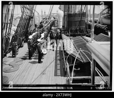 Inspection dimanche matin, marine russe, Detroit Publishing Co. No. 021157., Gift ; State Historical Society of Colorado ; 1949, Russia., Voennyi flot. , Inspections militaires. , Navires gouvernementaux, russe. , Columbian Naval Review, 1893. , Défilés navals et cérémonies. , Marines, russe. Banque D'Images