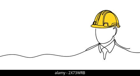 Dessin au trait continu unique d'un jeune constructeur. Concept commercial de l'architecture du bâtiment. Vecteur à ligne unique. Illustration de Vecteur