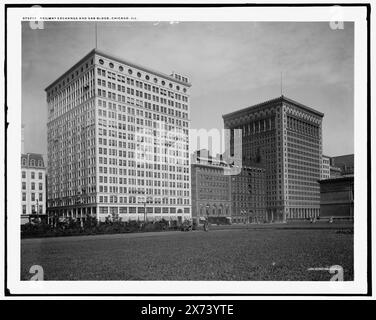 Railway Exchange and Gas Bldgs., Chicago, Ill.., Railway Exchange Building à gauche ; The Peoples Gas Company Building à droite, 'G 8260' sur négatif., Detroit Publishing Co. No. 072295., Gift ; State Historical Society of Colorado ; 1949, public Utility Companies. , Immeubles de bureaux. , États-Unis, Illinois, Chicago. Banque D'Images