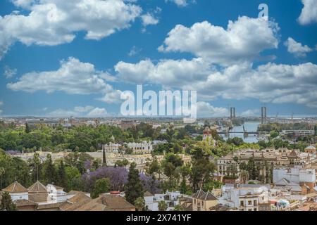 Vue aérienne de Séville, Espagne, vue vers le sud depuis la tour Giralda Banque D'Images