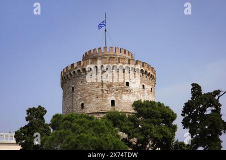 Gros plan de la Tour Blanche à Thessalonique - Grèce Banque D'Images