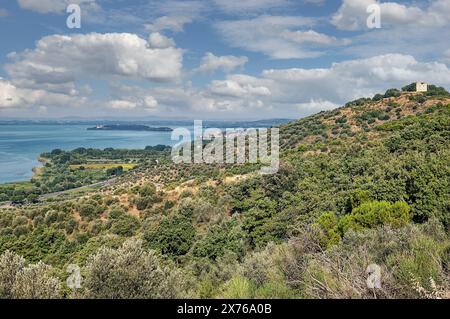 Lac Trasimeno près de Passignao sul Trasimeno, Ombrie, Italie Banque D'Images