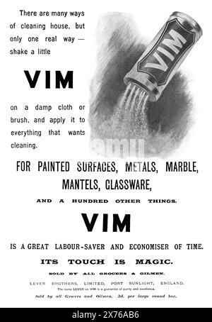 1904 publicité britannique pour la poudre de nettoyage Vim. Banque D'Images